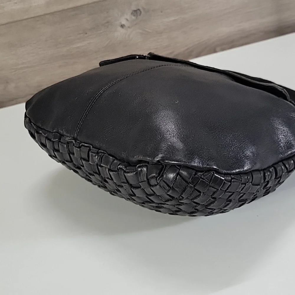Vilenca Holland for Anthropologie Black Woven Leather Crossbody Bag